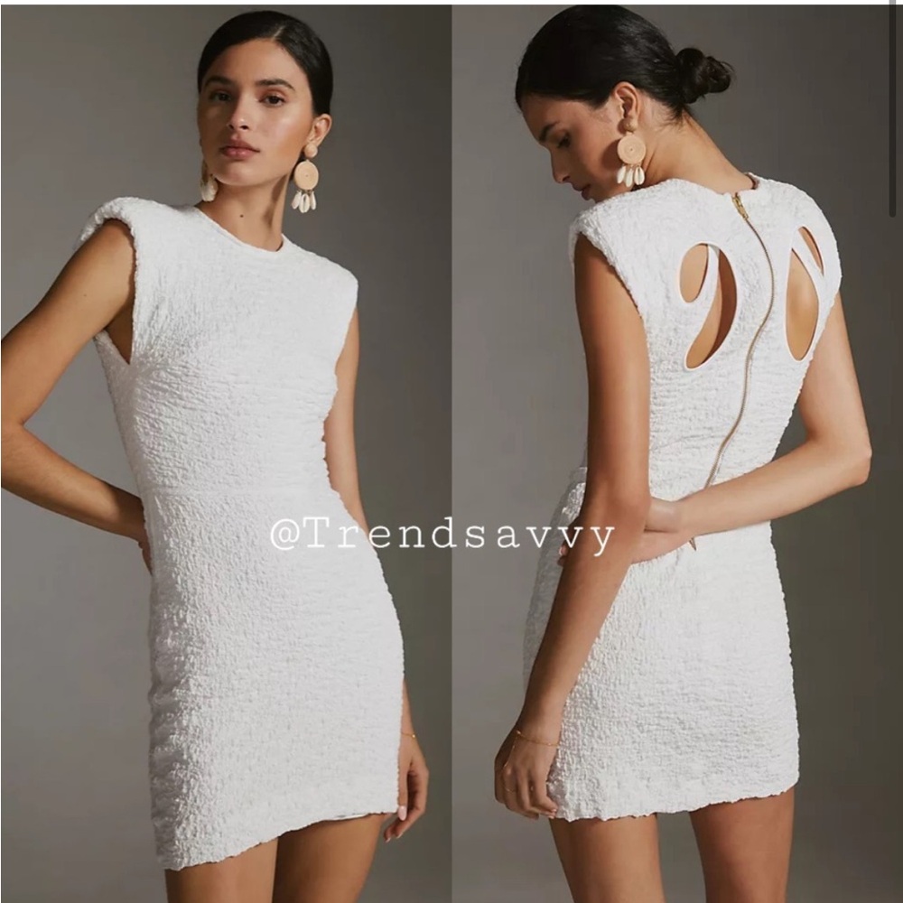 Sabina Musayev Cutout Crewneck Bodycon Mini Dress Anthropologie White Size S NWT